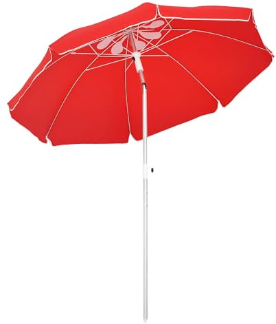 Outsunny Parasol de plage parasol inclinable octogonal Ø 180 cm tissu polyester haute densité anti-UV hauteur réglable mât aluminium sac de transport inclus rouge