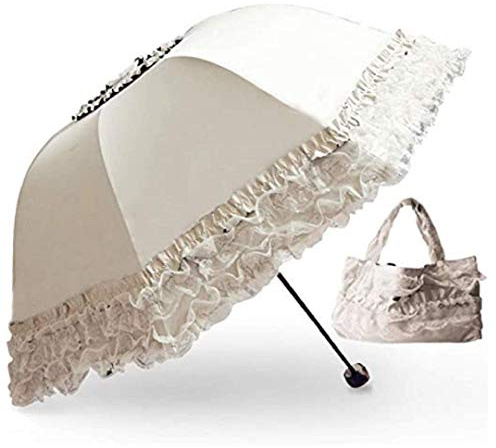 zmgmsmh Foldable Travel Umbrella Compact UV Resistance Princess Lace Parasol Sun Umbrella for Women Girls (Beige)