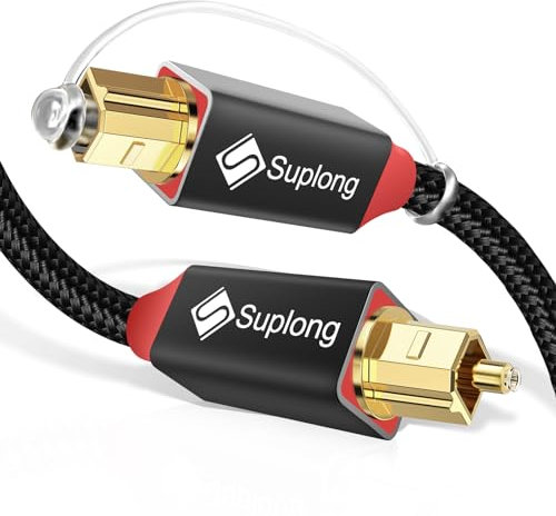 Suplong Optical Audio Cable 24K Gold-Plated Digital Optical Audio Toslink Cable for [S/PDIF] LG/Samsung/Sony/Philips Sound Bar, Smart TV, Home Theater, PS4, Xbox & PlayStation (6ft, Black)