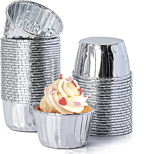 ANCLLO 50 Uds Cupcake de hipopótamo para fiesta, moldes desechables para muffins de papel de aluminio, tazas para hornear de cupcakes dorados, tazas pequeñas para hornear (Plata)