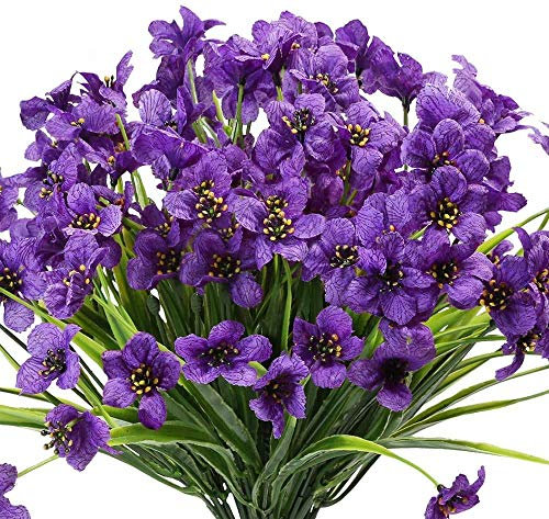 HAOSHICS Lot de 6 fleurs violettes artificielles en plastique résistant aux UV pour intérieur ou extérieur à suspendre dans un vase de jardin, un porche, une fenêtre, un patio (violet)