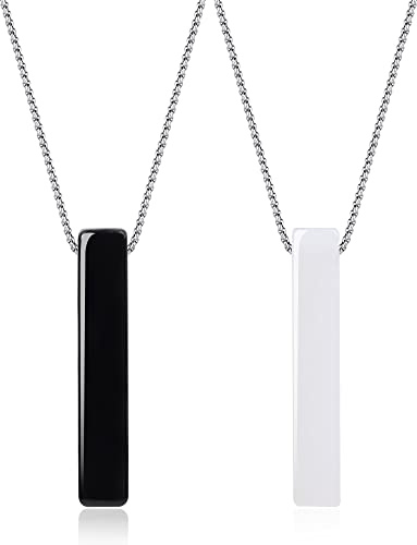COAI Geschenkideen Pärchen Ketten mit Love Bar Anhänger aus Obsidian Weißer Jade Yin Yang Glückskette