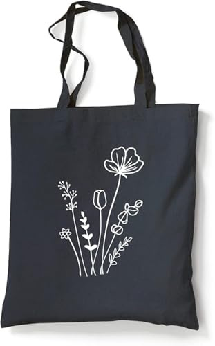 tradercat Jutebeutel bedruckt mit Motiv, Stoffbeutel bedruckt aus 100% Baumwolle - Tote Bag, Einkaufsbeutel, Einkaufstasche, Shopper und Baumwolltasche mit langen Henkeln, Blumenmotiv One Line Art