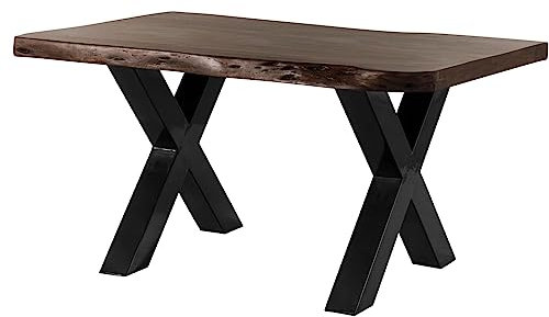 MASSIVMOEBEL24.DE Freeform 5 Baumkantentisch aus Massivholz - Braun 160x90 cm Metallbeine X-Form anthrazit glänzend Akazienholz Esstisch echte Baumkante, Braun; Beine Glänzend Anthrazit