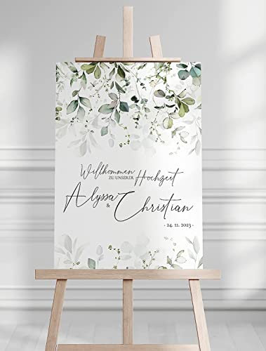 Manschin Laserdesign Willkommensschild Aluverbund personalisiert - Made in Germany - Welcome Willkommen Schild für Hochzeit (60x40cm)
