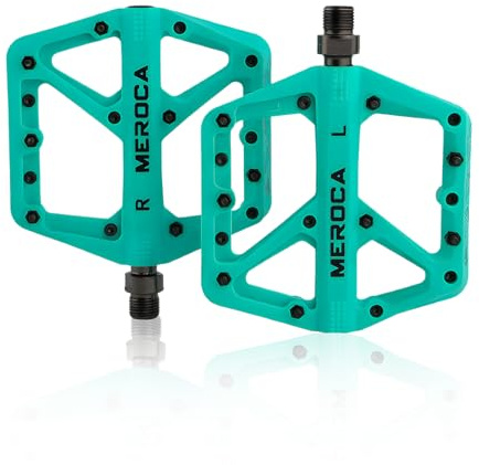 TINGSING Mountainbike-Pedale, rutschfeste MTB-Nylonfaser-Fahrradpedale, leichte und breite flache Plattform, mit Perrin-Kugellager und doppelseitigen Anti-Rutsch-Nägeln (Türkis)