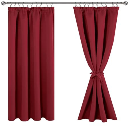 JIUZHEN Gardine Blickdicht Vorhänge Kräuselband Verdunklungsvorhänge | Verdunklungsgardine Hitzeschutz Wohnzimmer Gardinen für Schlafzimmer Kinderzimmer Thermovorhang Rot, H137 x B167cm,2er Set