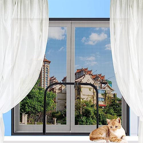 XIEMINLE Benutzerdefiniertes Katzen-Fenster-Sicherheitsnetz für Katzenschutz, selbstklebendes Fliegengitter, Insektenschutznetz für Balkonfenster, Katzenschutznetz mit Reißverschluss, B x H: 150 x 100