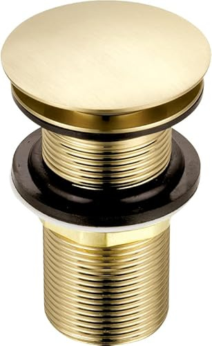 Xcel Home G 1 1/4 BSP klick-Klack-Waschbeckenstöpsel aus gebürstetem Gold | Rundes, kuppelförmiges, ungeschlitztes Pop-Up-Waschbeckenstöpsel aus Messing zum Selbermachen, für Waschbecken und Bad