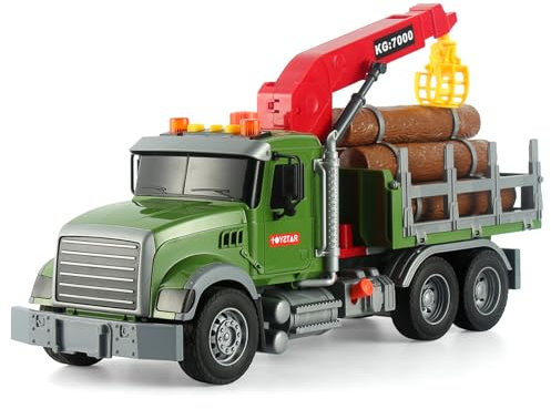 XUEXUE Kids Toys for Boys Ages 3-7, 15 Large Timber Truck with Loading Crane and 6 Trunks, Birthday Gifts for Boys, Toddlers, and Children