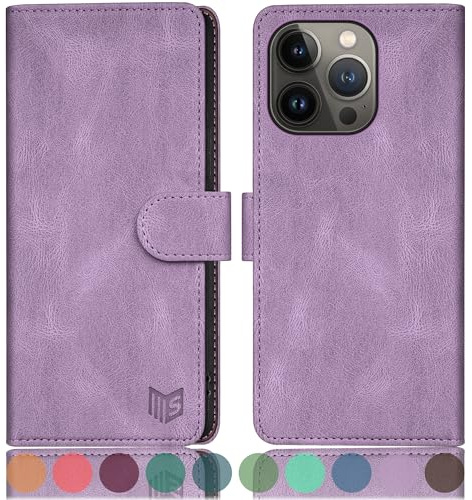 SUANPOT [RFID Schutz für iPhone 15 Pro Max 6.7 Hülle PU Leder Handyhülle Lederhülle Klapphülle Kartenfach Flip Cover für Apple 15 Pro Max Handy hülle Leather Wallet Phone Case Flieder Lila