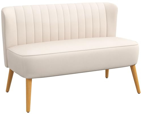 HOMCOM Canapé 2 Places en Tissu Canapé rembourré Canapé Double Siège Canapé Lounge Bois Velours Polyster Mousse Blanc crème 117 x 56,5 x 77 cm