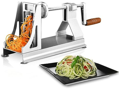 Espiralizador de verduras premium – Máquina de fideos de calabacín de 3 cuchillas para patatas, zanahorias, pepinos – Incluye máquina de mil patatas de seda – Cortador y cortador de verduras