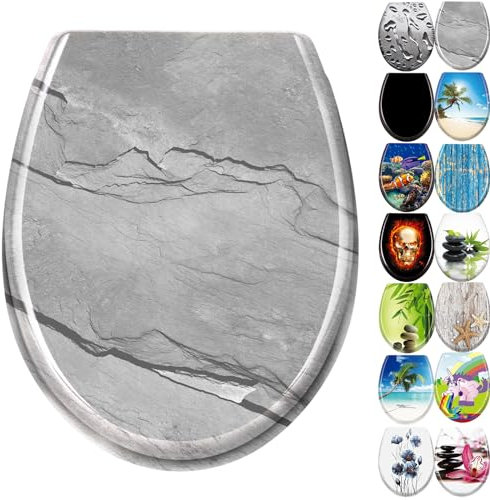 JNGLGO Toilettendeckel WC Sitz mit Absenkautomatik Antibakterielle Toilettensitz mit Klodeckel Oval Klobrille Duroplast für einfach Reinigung, Marmor