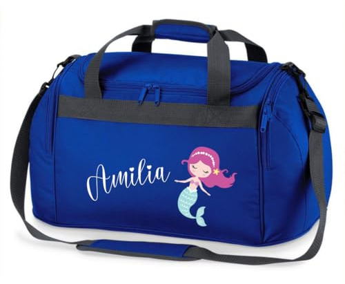 minimutz Sporttasche Schwimmen für Kinder - Personalisierbar mit Name - Schwimmtasche Meerjungfrau Duffle Bag für Mädchen und Jungen (Royalblau)
