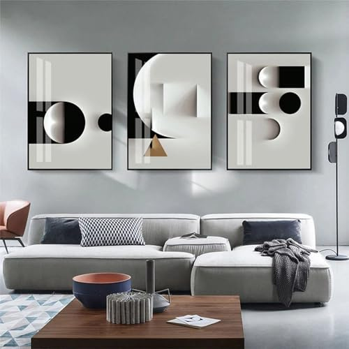 BDKCYO 3er Set Abstrakt Leinwand Bilder Schwarz Weiß Grau Geometrische Kunstdruck Poster Goldene Marmor Textur Wandkunst Poster Wohnzimmer Decor Bilder Grau Ohne Rahmen (A,60x90 cm)