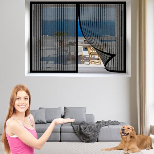 Premium Slim Fliegengitter 80 x 210 cm Profi Insektenschutz Fliegengitter Fenster mit Klettband Luft Kann Frei Strömen für Alle Arten von Fenstern, Schwarz