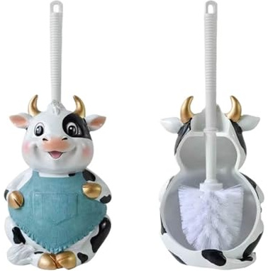 Toilettenbürsten Kreative Tier Cartoon Frosch Wc-bürstenhalter Set Harz Basis Home Hotel Bad Reinigung Werkzeug Dekoration Desktop Statue WC Bürsten(Color:Cow Blue)