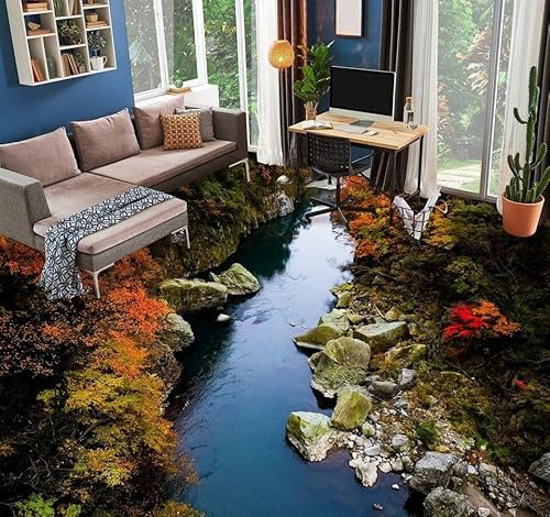 Benutzerdefinierte Selbstklebende Boden Wandtapete 3D-Flusssteine, 150 x 105 cm Bodenfliesen Aufkleber Wohnzimmer Studie Pvc Wasserdicht Tragen 3D Bodenbelag Tapete