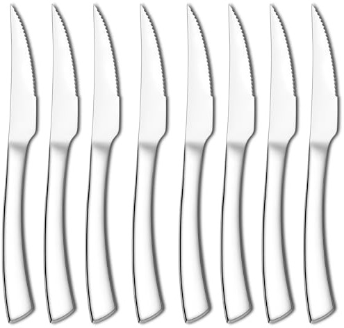 HaWare Steakmesser Set, Edelstahl ８ Stück Tafelmesser Buttermesser, Scharf Gezacktes Besteck Messer Set für Haushalt/Küche/Restaurant, Ergonomischer Griff, Spiegelpoliert & Spülmaschinenfest