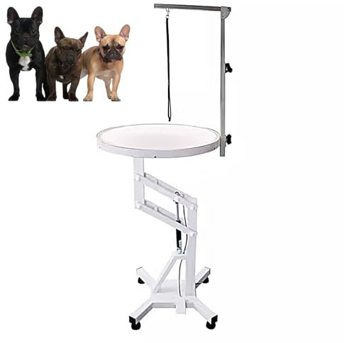 360° Schwenkbar Trimmstein für Hunde Pneumatischer Heber Hundefriseur Tisch, Höhenverstellbar 68-90cm, Beleuchtete Tischplatte, mit Rutschfesten Füßen