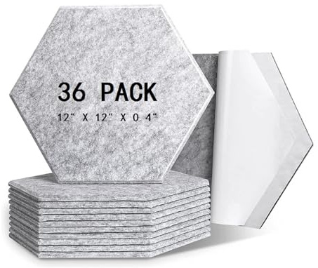36 Pack Self Adhesive Acoustic Foam Panels,12x10x0.4 Hexagon Soundproofing Acoustic Wall Panels High Density Sound Absorbing Acoustic Panels Soundproof Foam Panels for Studio,Home,Office,Grey