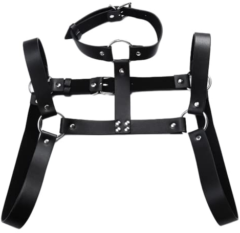 Homme Harnais de Poitrine en Cuir Sexy Body Maillot Corps Muscles Bandage élastique Bandoulière(Size:Taille Unique,Color:Noir)