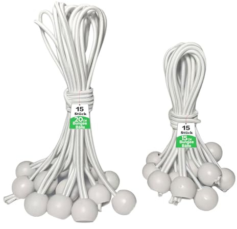 30 Stück Spanngummis mit Kugel, 15 cm und 20 cm (Weiß)