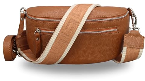 Brise Art Lucia Damen Bauchtasche Echtleder Handgefertigt Crossbody Bag | Damen Umhängetasche, Echtes Leder, Schultertasche mit Ledergurt & wahlweise gemustertem Riemen, 3 Fächer, Made in Italy