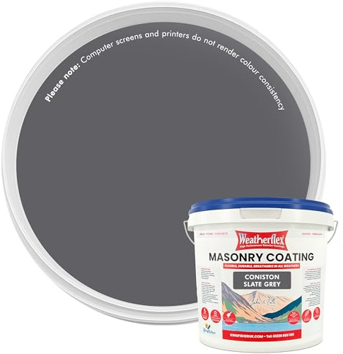 Kingfisher Weatherflex Waterproof Masonry Paint 5L, Coniston Slate Grey | Non toxic outdoor paint for brick, stone and concrete, crack resistant and breathable in extreme weather