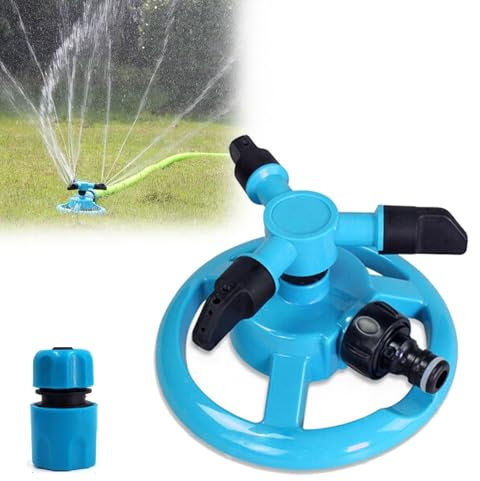 Garden Sprinklers for Lawns, Sprinkler 360° Rotation Rotating 3 Arms Adjustabl Attachment for Garden Hose, Automatic Lawn Water Sprinkler, for Garden Plants Flowers Lawn Watering Irrigation (Blue)