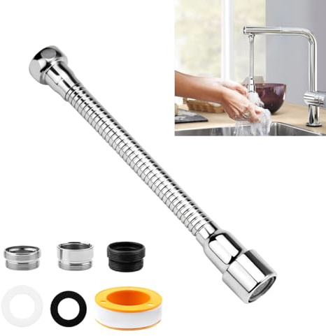 1 Pezzo Prolunga per Rubinetto Cucina, 360° Girevole Estensore Rubinetto, Doccetta Estensibile per Lavandino, Acciaio Inox Aeratore Rompigetto Rubinetto per Cucine, Toilette, Bagni e Lavandini (20CM)
