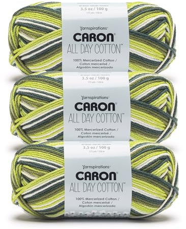 Caron All Day Cotton Calla Lily Yarn - 3 Pack of 100g/3.5oz - 100% Mercerized Cotton - #4 Worsted (Medium) - 173 Yards - Knitting/Crochet | #4 Worsted Yarn, 100% Mercerized Cotton, Soft Crochet Yarn for Knitting, Amigurumi & Crafts, 173yds, 100g/3.5oz per skein