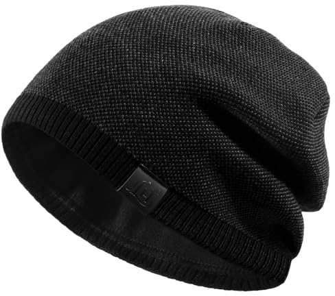 Lvaiz Mens Beanie Warm Winter Hat for Men Fleece Lined Beanie Thick Knit Hat Outdoor Skull Cap Unisex Black
