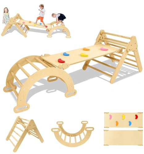 ACXIN Montessori, struttura da arrampicata 3 in 1, per interni, con triangolo di arrampicata e arco da arrampicata, set da gioco per interni, in legno di betulla, struttura da arrampicata per interni