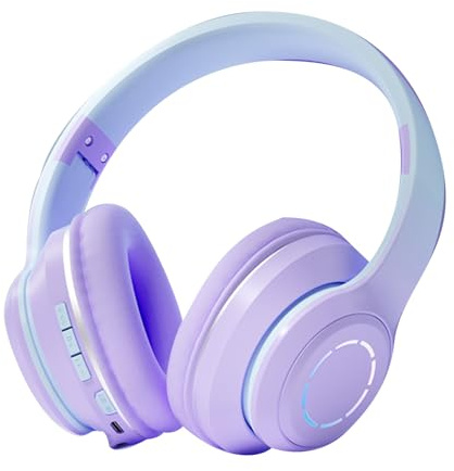 WOHPNLE BT5.2 Wireless Gaming Headset, Plush Pads Headphones Quick Controls PC Headset Folding Design Bluetooth Headphones for Desktop Laptop Game Office (Purple)
