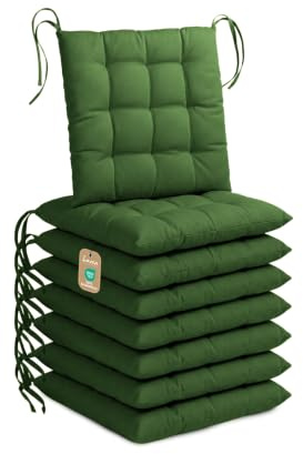 Lavea® Cojines para Sillas 40x40 cm, Juego de 8 con Lazos – Cojines para Comedor, Cocina y Terraza – Cómodos, Lavables para Interior y Exterior – Jardín, Balcón - Verde Oscuro