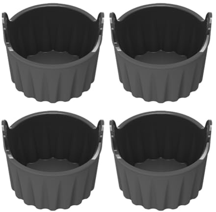CashMuch Set di 4 pirottini da forno in silicone per friggitrice ad aria, riutilizzabili, non adatti per uova, muffin, cupcake, crostate, facili da rilasciare con manici