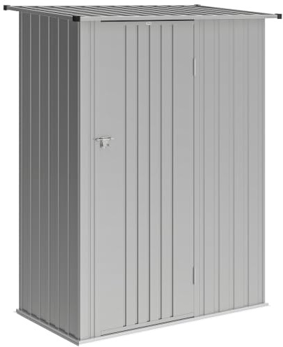 Outsunny Casetta da Giardino Porta Bloccabile 142x86x189 cm Argento | 1.07m² in Acciaio Zincato, Capanno Porta Attrezzi, Tetto Inclinato