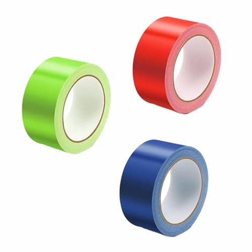 PXRLMYF 3 Rolls Duct Tape 50mm x 10m Fabric Coloured Gaffer Tape | Heavy Duty Adhesive Cloth Tape for UV Party Repairs, DIY, Crafts, Indoor and Outdoor Use,Red,Green,Blue