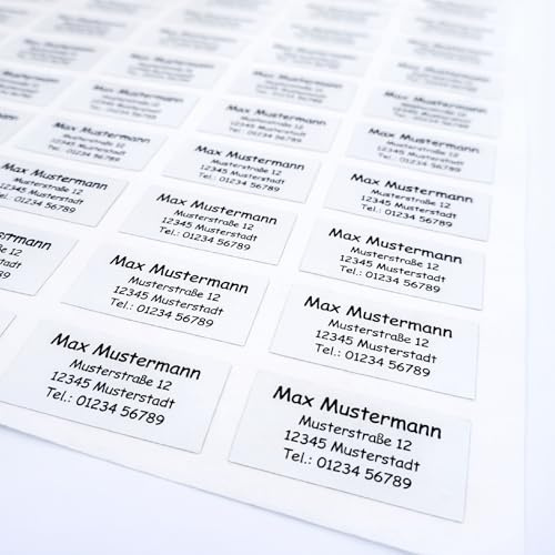 NEU! Personalisierte Adressetiketten mit Wunschtext – Selbstklebende Namensaufkleber für Briefe, Post, Schule und Büro - viele Größen und Mengen (46 x 17 mm bis 99×38 mm und 20 bis 1000 Stück wählbar)