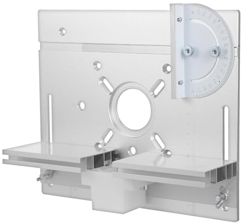 Vaguelly Piastra di Inserto per Banco Fresa in Lega di Alluminio con Guida e Goniometro, Set per Lavorazione Legno, Compatibile Mini Banco Fresatrice, Accessorio Portatile per Falegnameria