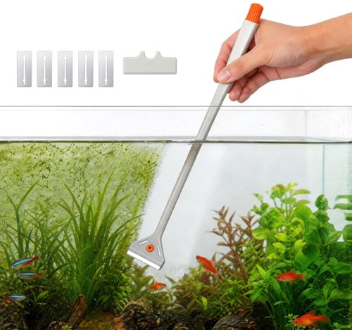 TLDBATICE Aquarium Scheibenreiniger Doppelfunktion mit Bürste, Scheibenreiniger Aquarium mit Klingen & SchutzhüLle, Aquarium Reinigungsset, Aquascaping Tools, Algenkratzer Aquarium für kleine Aquarien