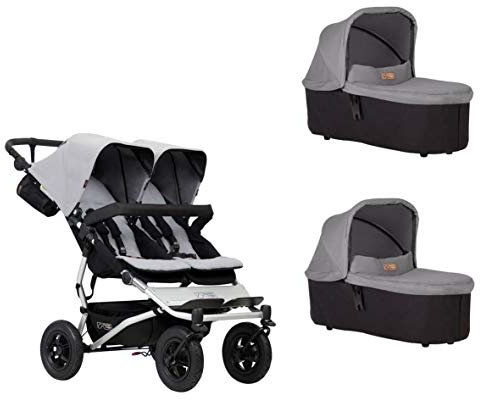 Mountain Buggy duet buggy V3.2 als Doppelsitz-Buggy + 2 Babyschalen - silber