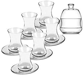 12er Tee Set | Teegläser | Untertassen | Zuckerschale | Erdbeerschale | Glas | 100ml Teeglas