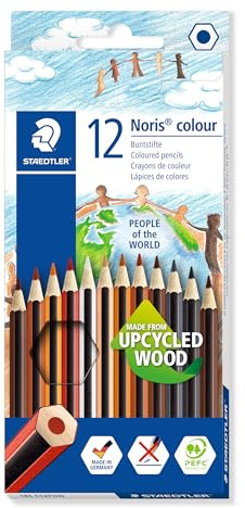 STAEDTLER Noris colour 185 Färgpennor – 12, People of the World | Specialutgåva hudtoner, livfulla färger – uppcyklat trä, för alla åldrar – Art.-Nr. 185 C12POW