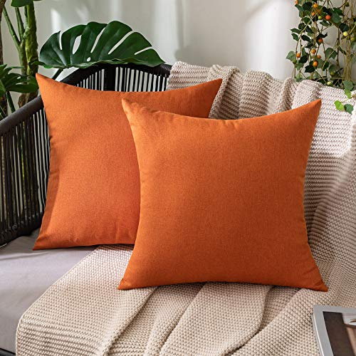 MIULEE Wasserdicht Outdoor Kissenbezug 45x45 Orange Sofakissen 2er Set | Dekokissen Modern Kissenbezüge Dekorativ Kissenhülle Deko aus Polyster Leinen-Optik für Garten Sofa Wohnzimmer Bett