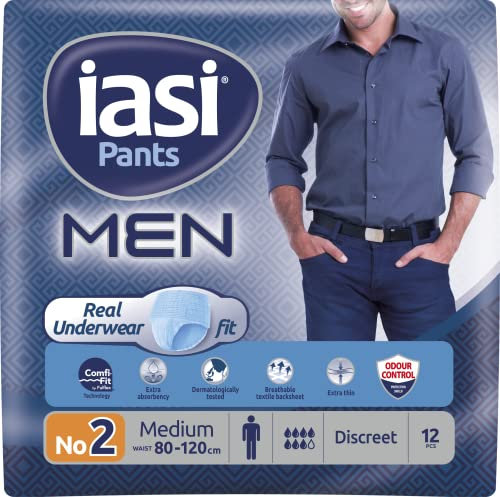 IASI Pants MEN, Ropa Interior Absorbente para Hombre - Para Incontinencia Moderada, talla M, 12 unidades