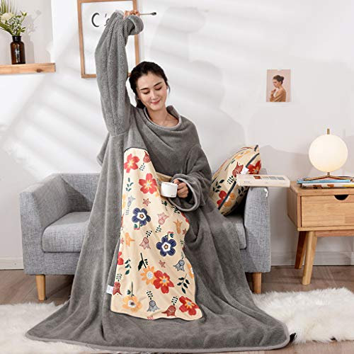 VOCD Lazy Blanket Mit Ärmeln, Winter Warm Thickened Washed Quilt, Tragbare Multifunktions-Komfortdecke Für Erwachsene Frauen Männer - Grau