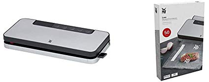 WMF Lono Vakuumierer (90W, mit abnehmbarer Folienbox, Vakuumiergerät mit Folienrolle und 5 Beutel) & Lono Vakuumbeutel für Vakuumiergerät, 50 Stück, 20 x 30 cm, 4 lagige Folie, transparent